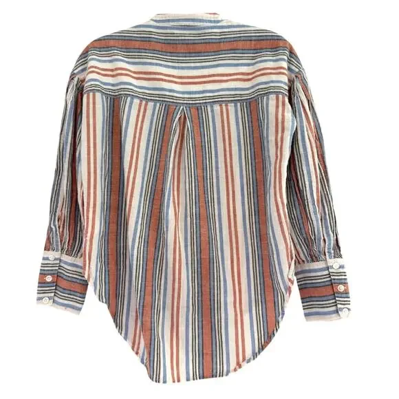 Veronica Beard Jeans Striped Cotton Blouse Blue Salmon XS - Picture 3 of 6